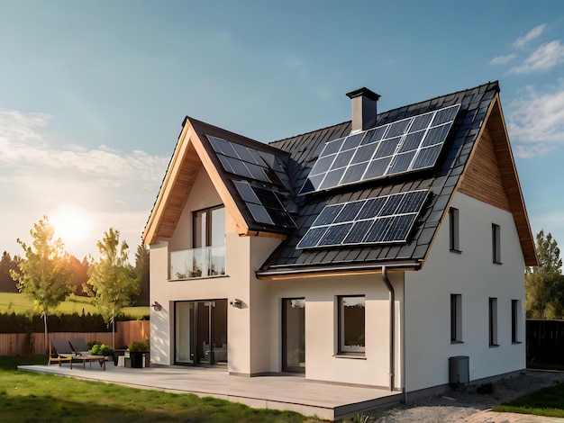 a house with solar panels on the roof and a house with a roof that has a solar panel on the roof