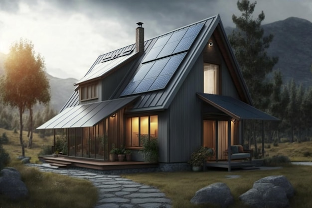 A house with solar panels on the roof