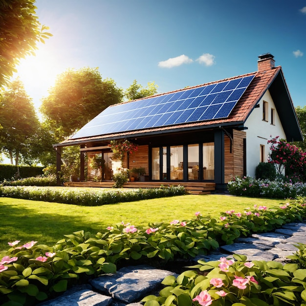 House with solar panels on the roof