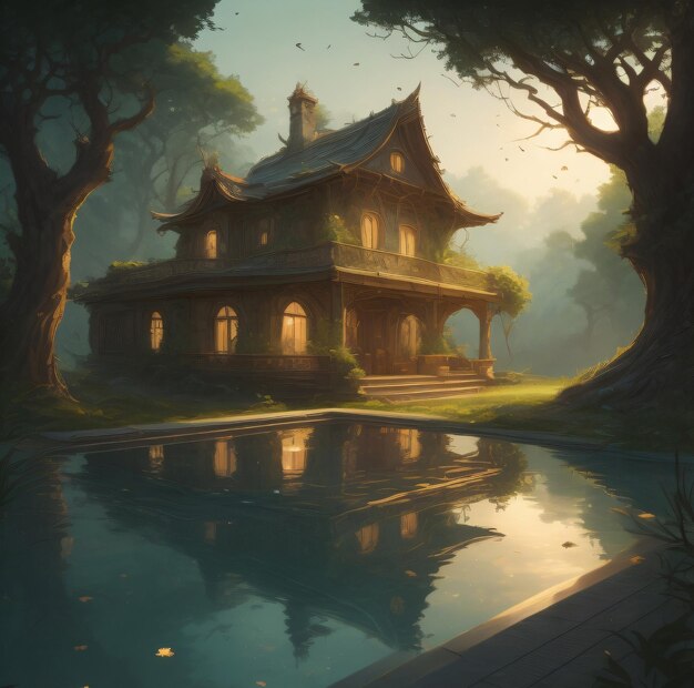 House with swiming pool illustration