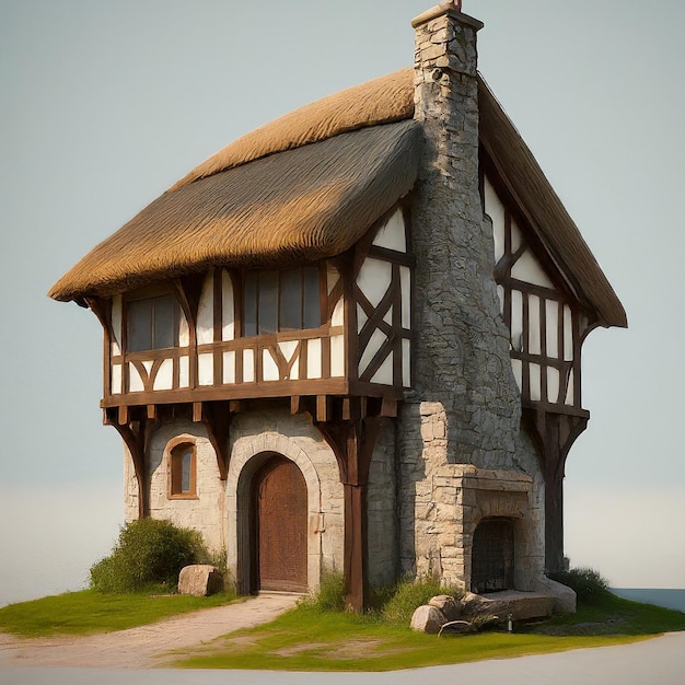 Photo a house with a thatched roof and a house that has a shingled roof