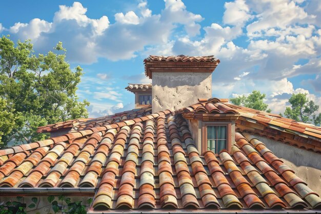 a house with a tile roof and a tile roof