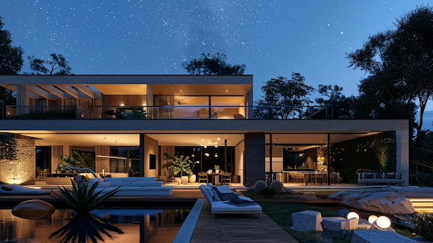 a house with a view of the night sky and the stars in the sky