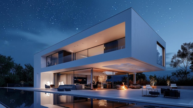 a house with a view of the stars and the stars in the sky