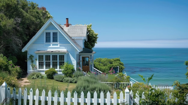 a house with a white picket fence and a white picket fence