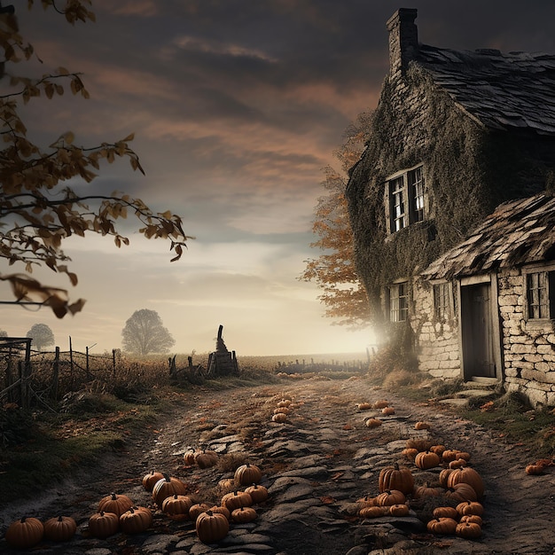 a house with a window that says " the pumpkins " on the front.