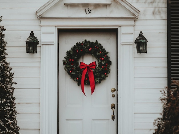 Photo a house with a wreath on the door and a red bow