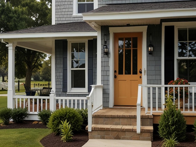 a house with a yellow door that says  welcome to the front door