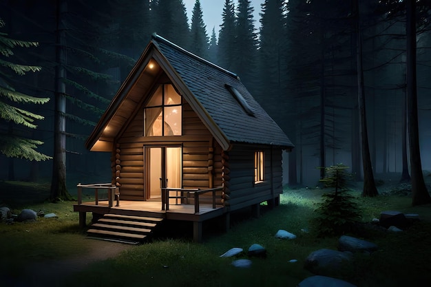 A house in the woods at night