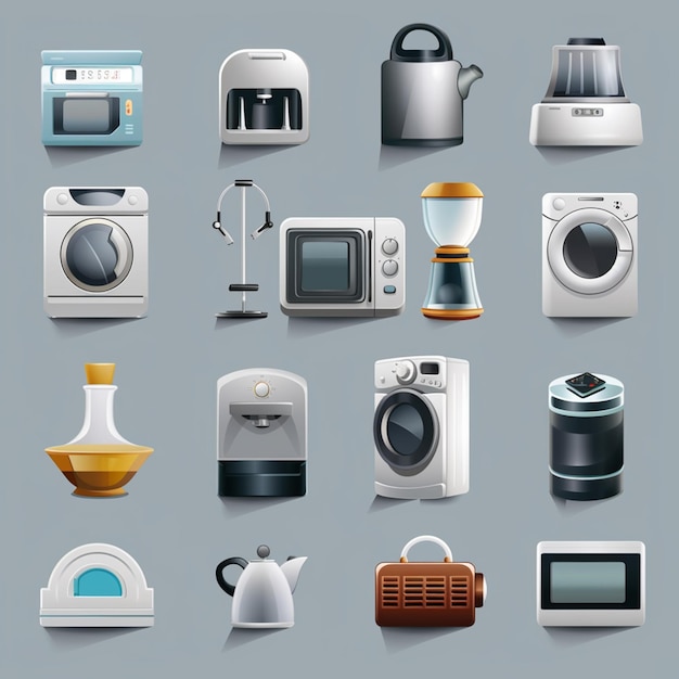 Photo household appliance icon set