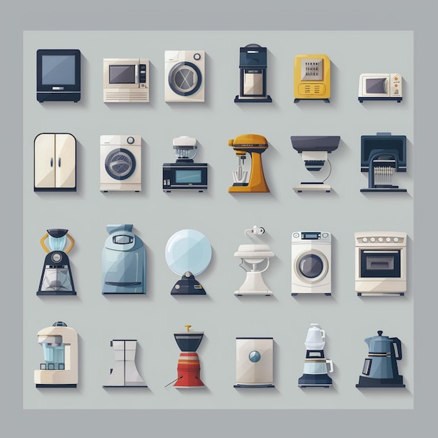 Photo household appliance icon set