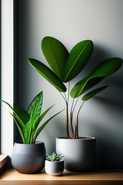 Houseplant figurine and grey wall