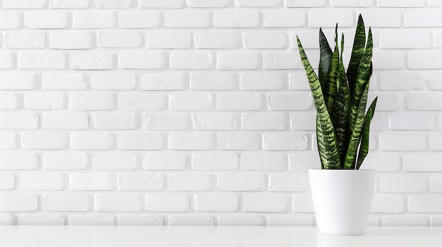 Photo houseplant sansevieria black dragon in a flower pot against a white brick wall isola generative ai