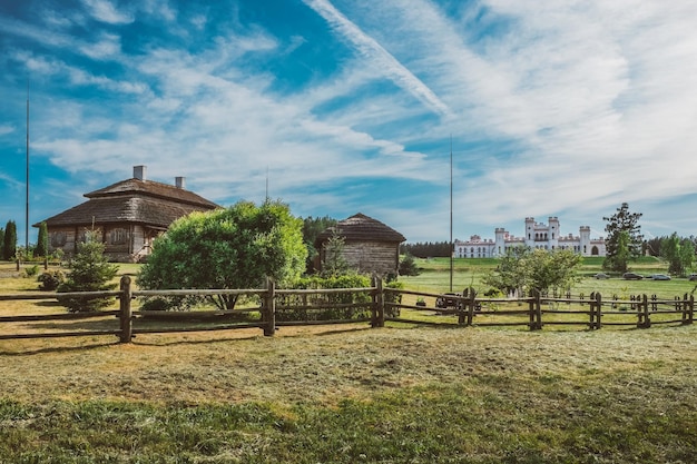 Houses on beautiful landscape village of birthplace of Tadeusz Kosciuszko in Kossovo Belarus