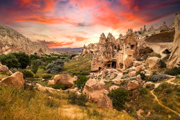 Houses carved into the rock in Zelve