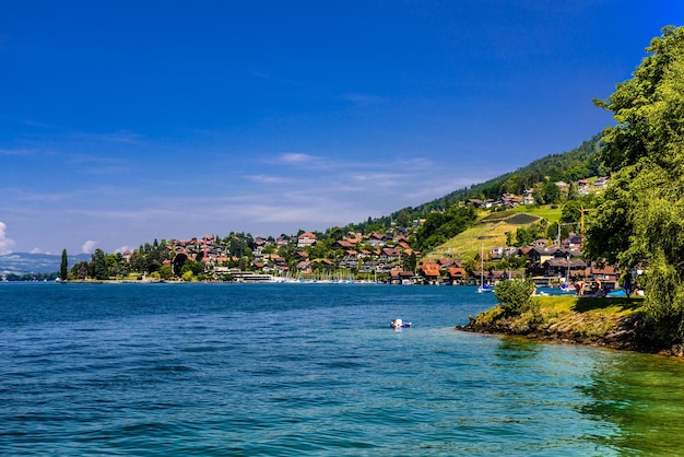 Houses near Lake Thun Thunersee Bern Switzerland