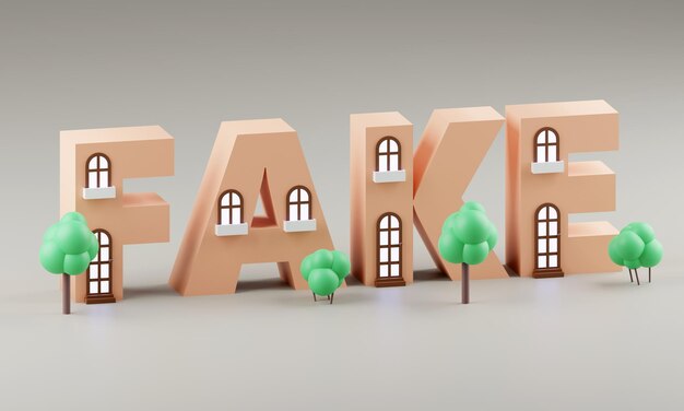 Photo houses in the shape of letter saying fake 3d render