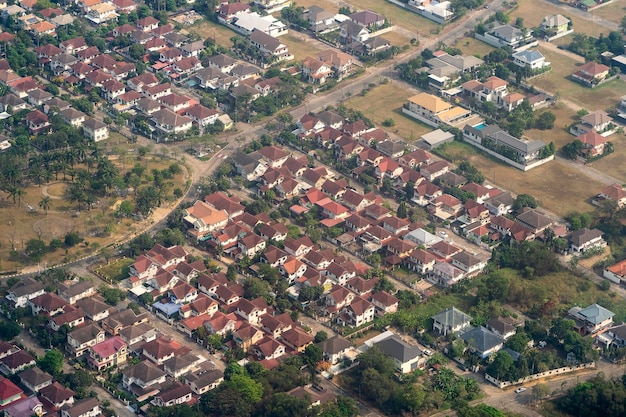 Houses in Thailand a view from airplane window Architecture background