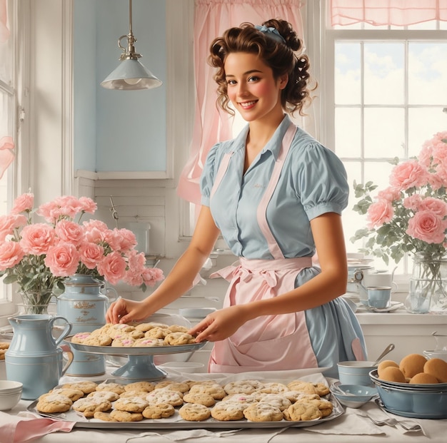 Housewife baking cookies