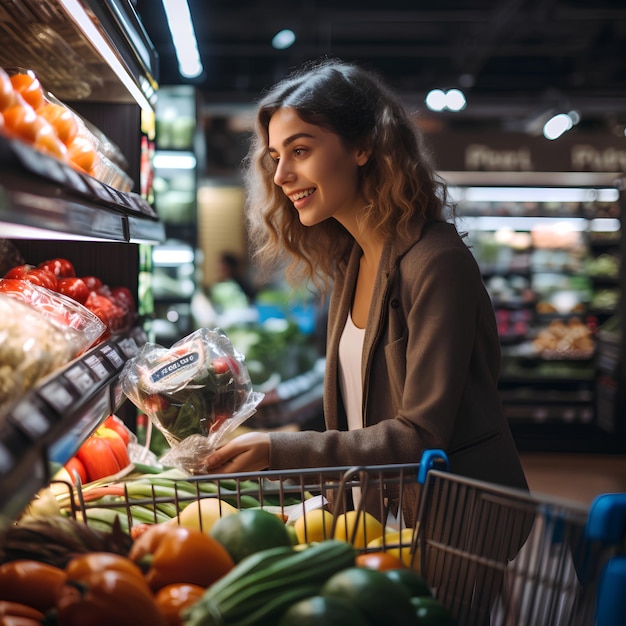 A housewife is buying all kinds of ingredients