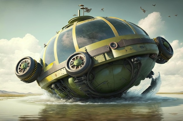 Hovercraft that travels over water and land connecting people with places