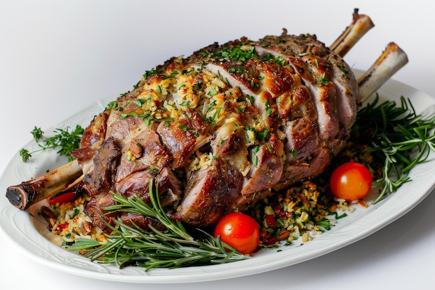 How to Make Whole Stuffed Lamb Recipe and Presentation Tips Isolated On White Background