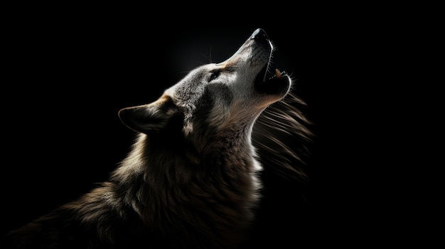 Howling Wolf Dark Background AI Generative