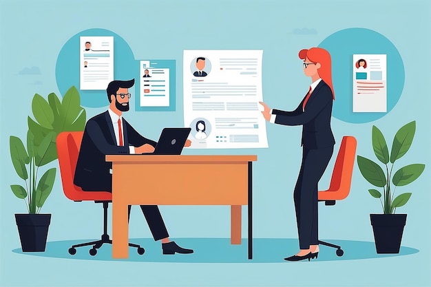 HR Manager Choosing Applicants Resume Flat Vector Illustration