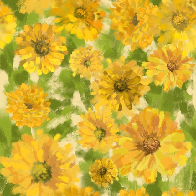 hrysanthemums seamless pattern digital art Oil paint