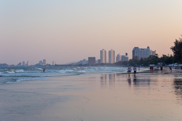 Hua Hin beach in the evening the famous beach of Thailand