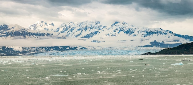 The Hubbard glacier near Valdez in Alaska on cloudy day