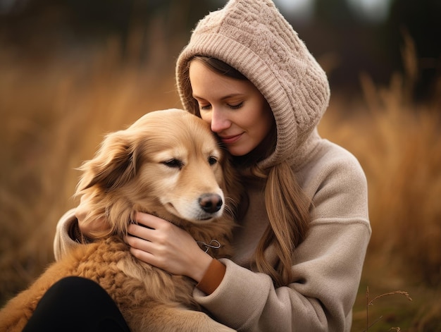 hug between a faithful pet and its owner