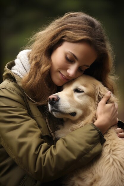 Photo hug between a faithful pet and its owner