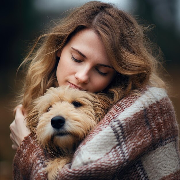 hug between a faithful pet and its owner