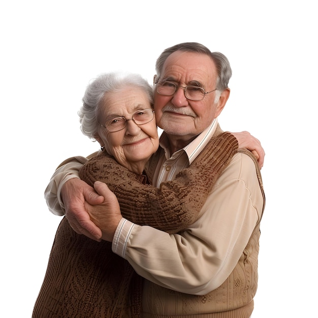 hug relax happy old senior couple isolated on white background studio photography