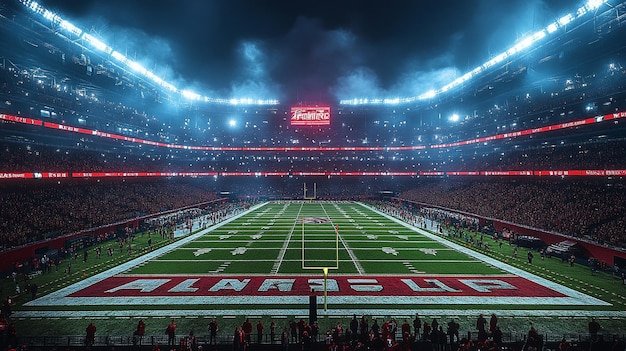 Photo huge american football stadium at night with all lights on