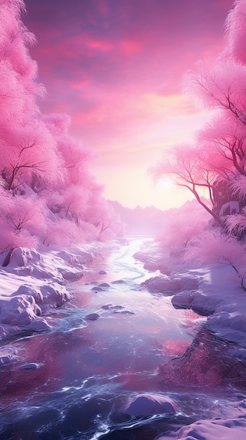 A Huge Area Covered in Bright Pink Light in the Snow