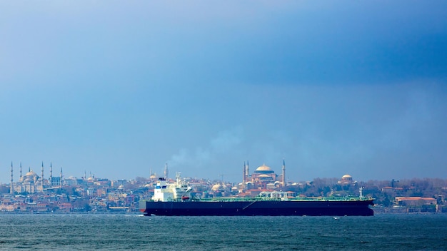 Huge crude oil tanker in Bosphorus Strait Istanbul Turkey