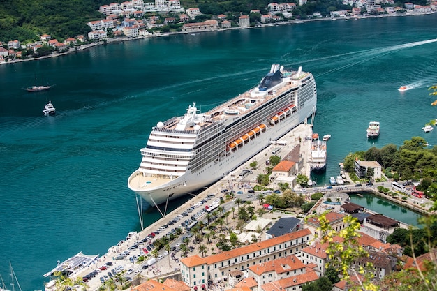 Huge cruise liner ship in port of Kotor, Montenegro