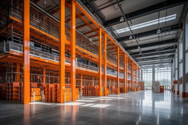 Huge distribution warehouse with high shelves