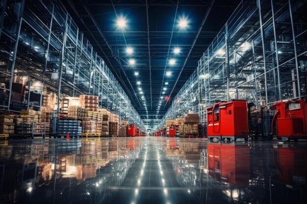 Huge distribution warehouse with high shelves