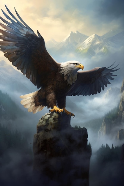 A huge eagle flies in the sky