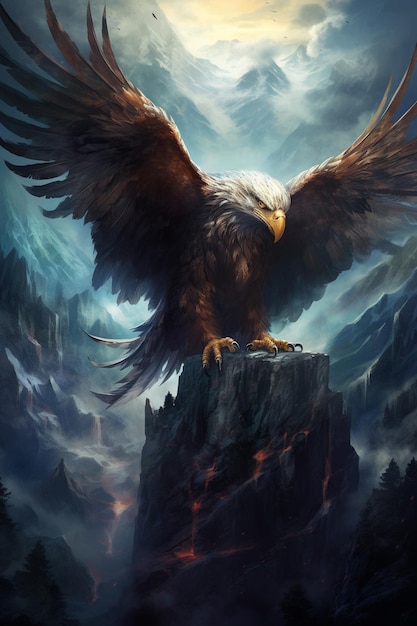 A huge eagle flies in the sky