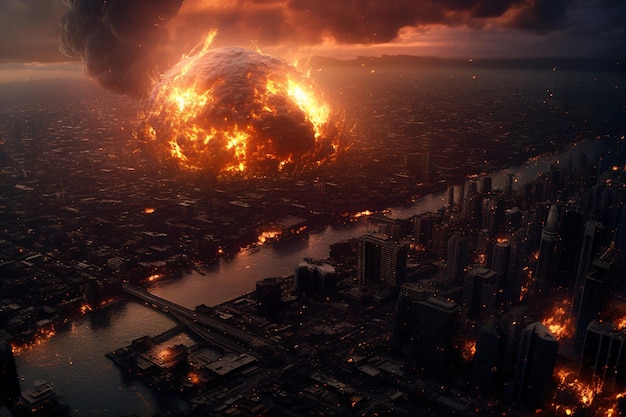 a huge explosion is seen over a city