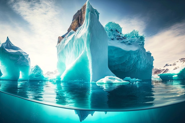 Huge floating icebergs shaped like longdistance ships