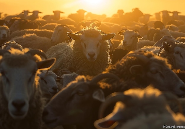 Huge Flock of Sheep and Goats in Morning Light