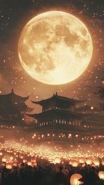 A huge moon in the sky MidAutumn Festival of the Tang Dynasty A display of fireworks and a sea of la