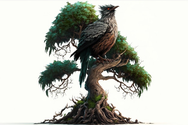 Huge mythic bird perched creative digital illustration painting