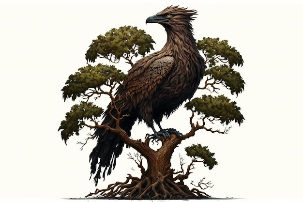 Huge mythic bird perched digital illustration painting artwork