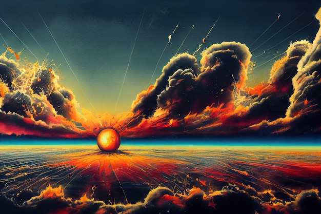 Huge Nuclear Bomb Explosion in City digital art style illustration painting